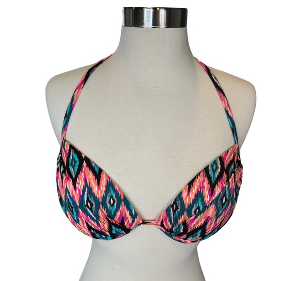 Shade & Shore Bikini Top Womens Padded Push Up Wired Halter 90s 34D - Picture 2 of 10